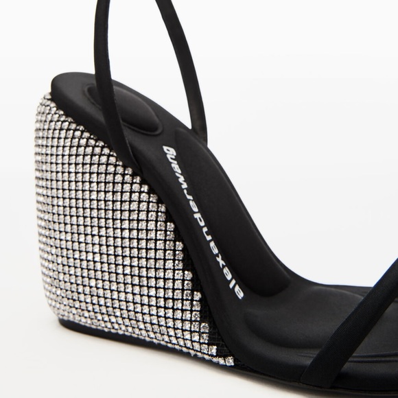 🆕ALEXANDER WANG DALIA 95 CHRYSTAL DIAMANTE WEDGE HEEL STRAPPY SANDAL 41 NYLON - Picture 3 of 11